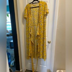 Yellow with flowers, wrap around dress, size 22, never been worn
